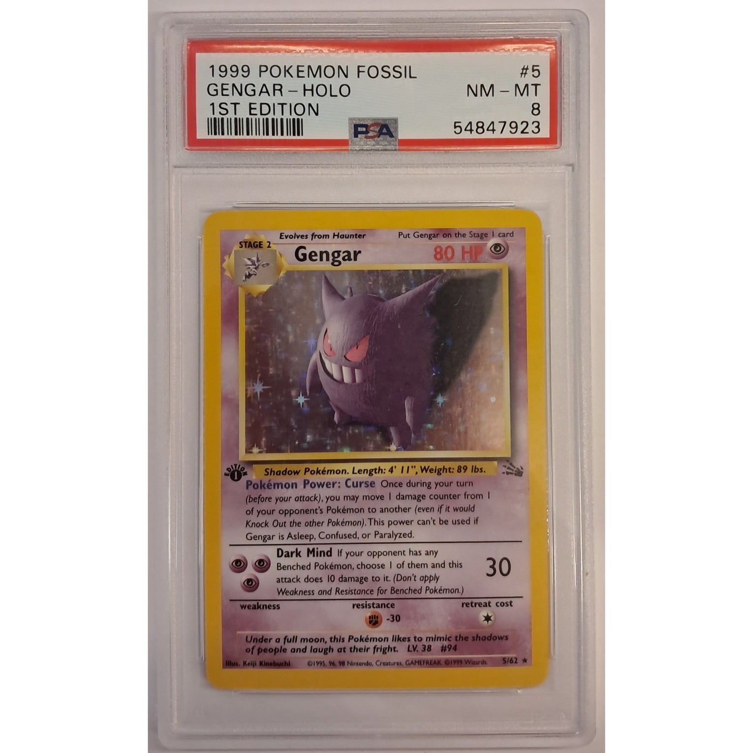 1999 (Fossil 1st Edition) Gengar - Holo - PSA 8