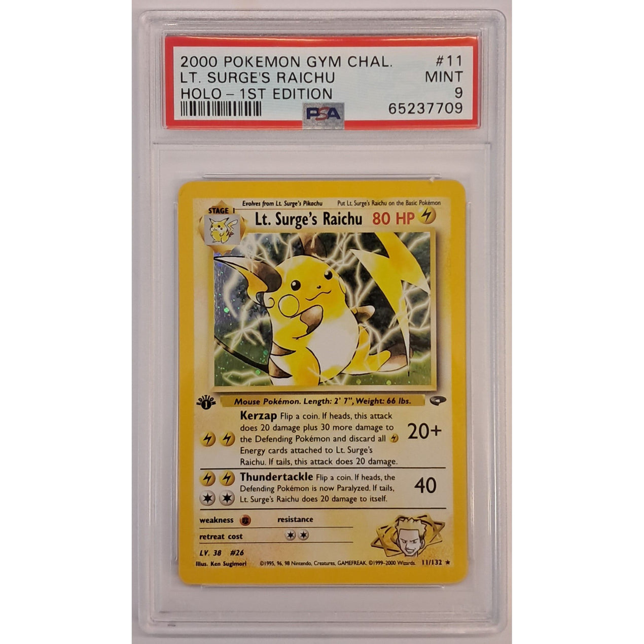 2000 (Gym Challenge 1st Edition) Lt. Surge Raichu - Holo - PSA 9